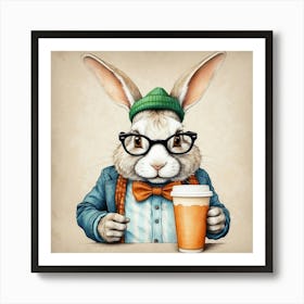 Rabbit With Cup Of Coffee Póster