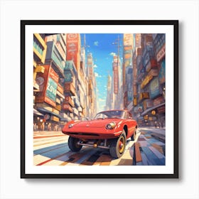 Red Car In The City Art Print