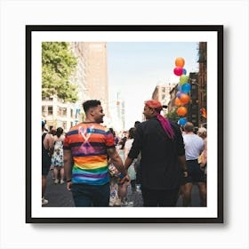 New York City Pride Parade Colorful Wristband Around The Wrist Of A Man Holding Hands With A Partne Art Print