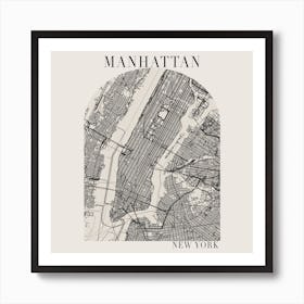 Manhattan New York Boho Minimal Arch Full Beige Color Street Map Art Print