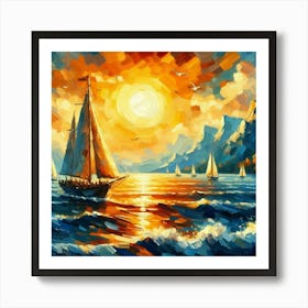 Sailboat At Sunset 1 Art Print