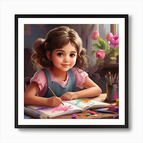 Little Girl Drawing Art Print