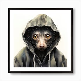 Watercolour Cartoon Aye Aye In A Hoodie 2 Art Print