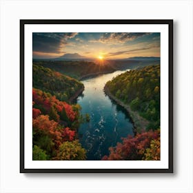 Sunset Over The River Art Print