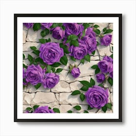 Purple Climbing Roses On Clear Stone Wall Art Print