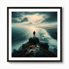 Man Standing On Top Of Cliff Art Print