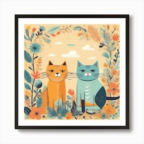 Cats In The Garden Art Print