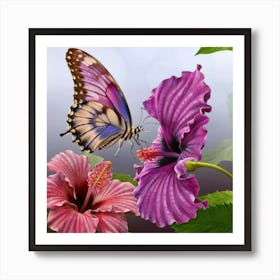 Butterfly And Hibiscus 1 Art Print