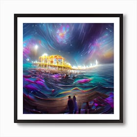 Cosmic Santa Monica Pier Ai Created Digital Art Art Print
