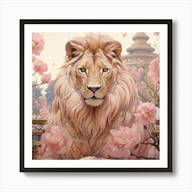 Lion 3 Pink Jungle Animal Portrait Art Print