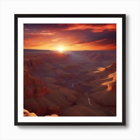 A Breathtaking View Of A Vast Canyon At Sunset, With Vibrant Colors Painting The Sky 1 Art Print