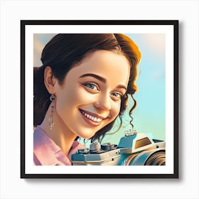Portrait Of A Woman Holding A Camera Art Print