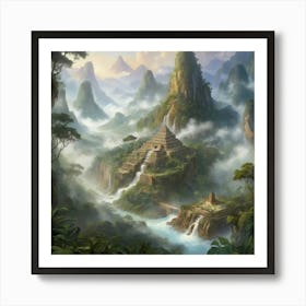 Aztec Temple paintings art print Art Print