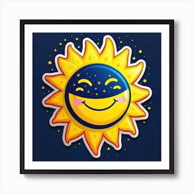 Lovely smiling sun on a blue gradient background 95 Art Print