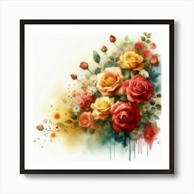 Watercolor design with beautiful roses oil painting abstract 15 Art Print