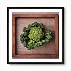 Broccoli In A Wooden Frame Art Print