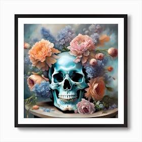 Skull With Flowers Still Life Art Print