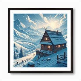 Snow Cabin  Art Print