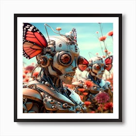 Artjuicebycsaba Cyborg Steampunk Butterflies And Ladybugs Over Art Print