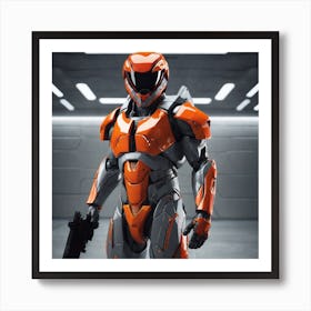 A Futuristic Warrior Stands Tall, His Gleaming Suit And Orange Visor Commanding Attention 8 Art Print