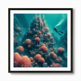 Diving Into The Water, Discovering An Underwater Garden Of Coral Castles 2 Art Print