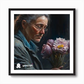 Woman Holding Flowers Art Print