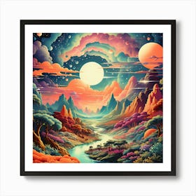 Cosmic Dreamscape Wall Art – Nostalgic Echoes Of A Psychedelic Univer Art Print