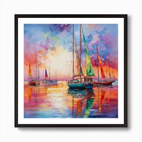 Sailboats At Sunset 26 Art Print