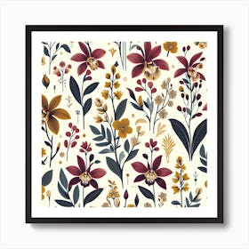 Scandinavian style,Pattern with yellow and burgundy Orchid flowers 2 Art Print
