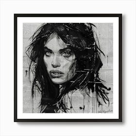 Maïwen CloseUp - Ink Girl on Newspaper Art Print