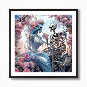 Skeleton And Roses Art Print