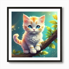 Cute Kitten On A Tree Branch 1 Art Print