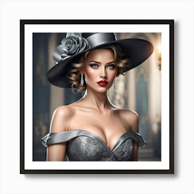 Beautiful Woman In A Hat Art Print