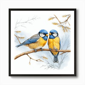 Bluebirds On A Branch Art Print