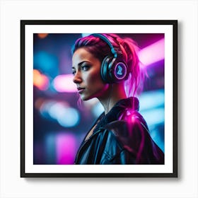 Young Woman Listening To Music Art Print