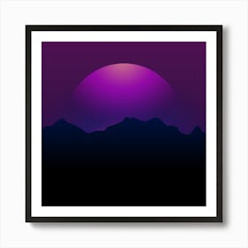 Purple Moon Over Mountains Art Print