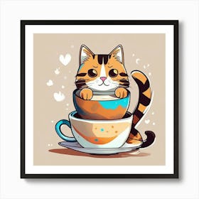 amine Cat In A Cup Art Print