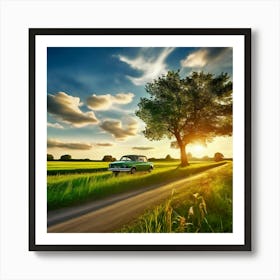 Car On A Country Road Art Print