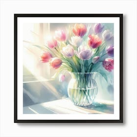 Delicate Bouquet Of Vibrant Tulips Art Print