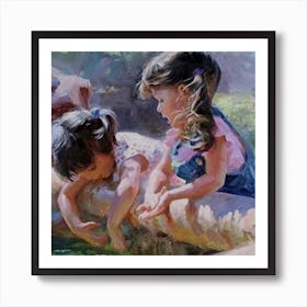Two Girls Playing In The Water Art Print