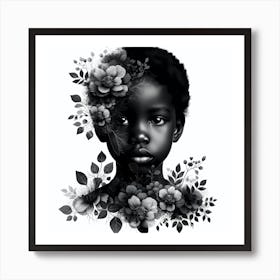 Black Girl With Flowers Art Print  Art Print
