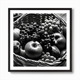 Black And White Fruit Basket Art Print