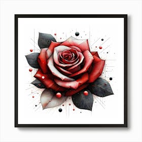 Red Rose Blossom - Abstract Line Art Illustration 238 Art Print