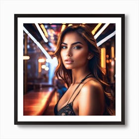 Beautiful Woman In A Bar Art Print