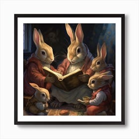 Bunny Mom Reading To Her Babies  1 Art Print