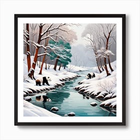 Panda Bears In The Snow Art Print