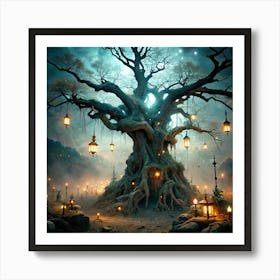Ancient Tree With Lanterns 8 Art Print