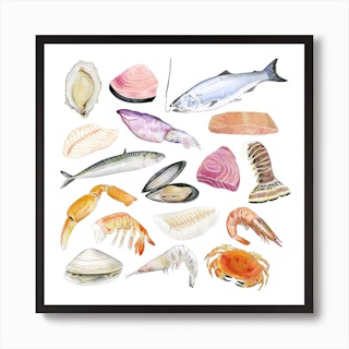 Sea Food Colourful Square Art Print