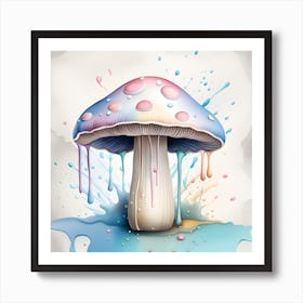 Mushroom Watercolor Dripping Art Print