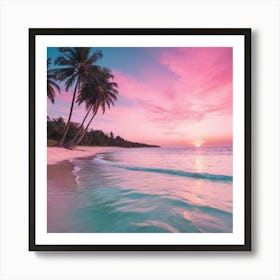 Serene Dusk at Paradise Cove with Palm Trees and Gentle Waves Art Print Art Print